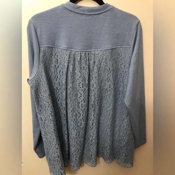 LOGO By Lori Goldstein Full Zip V Neck Lace Back Cardigan Sweater Size Large - Picture 10 of 15